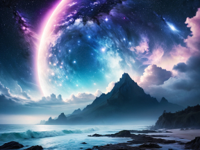 Surreal Alien Shoreline Beneath a Majestic Gas Giant