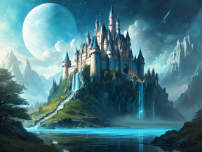 Celestial Fortress: A Majestic Castle on the Cliffside Under a Comet-Streaked Sky