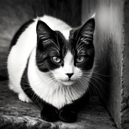 Striking Blue-Eyed Tuxedo Cat Poses Indoors with Curious Gaze