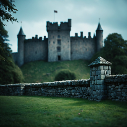 Majestic Medieval Castle Amidst Rolling Hills and Lush Greenery