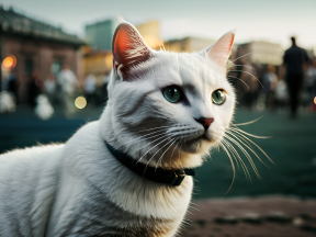 Striking Green-Eyed Cat Portrait in an Outdoor Urban Setting