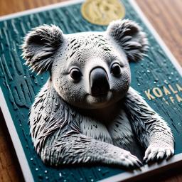 3D Koala Figurine Featured on "Koala Fan" Illustrated Background with Award Emblem and Water Theme