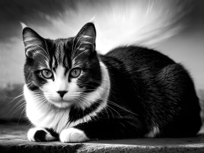 Majestic Tabby Cat Sitting on Concrete with Dramatic Lighting