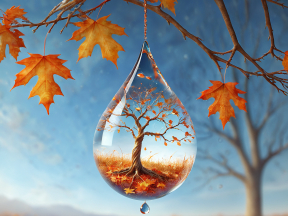 Reflections of Autumn: A Water Droplet Capturing Nature's Essence