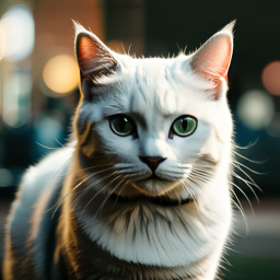 Close-Up of a Long-Haired Cat with Striking Green Eyes in Natural Daylight