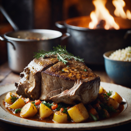 Perfectly Grilled Steak with Roasted Vegetables in a Rustic Kitchen Setting