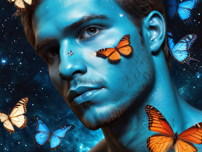 Ethereal Gaze: A Cosmic Encounter with Butterflies
