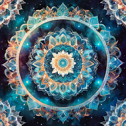 Cosmic Mandala: A Mystical Sunburst Amidst Starry Galaxies