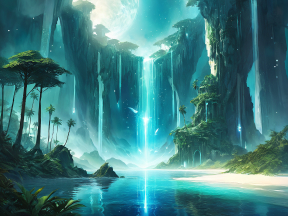Ethereal Falls: A Mystical Floating Island in a Lush Enchanted Landscape