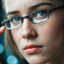 Contemplative Moment: Person Deep in Thought Under Soft Blue Light