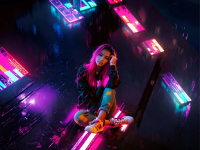 Vibrant Serenity: A Fusion of Human Presence and Futuristic Digital Art