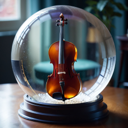 Elegant Violin Displayed Under Glass Dome in Sophisticated Interior Setting