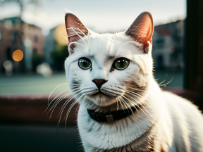 Striking Tabby Cat Portrait with Distinctive "M" Marking and Collar