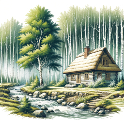 Tranquil Finnish Countryside: A Charming Thatched-Roof Cottage by a Meandering Stream