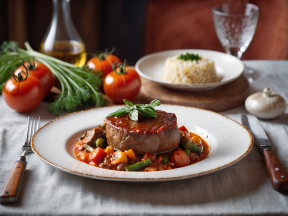 Hearty Herb-Garnished Meat with Roasted Vegetables and Couscous Side Dish