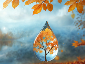 Serene Reflection: An Artistic Fusion of Autumn Leaf and Upside-Down Tree in Water