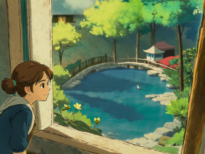 Tranquil Garden View: Animated Scene of Serenity and Nature