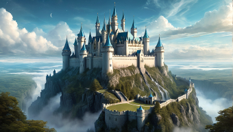 Enchanted Mountain Fortress: A Majestic Fantasy Castle Amidst the Clouds