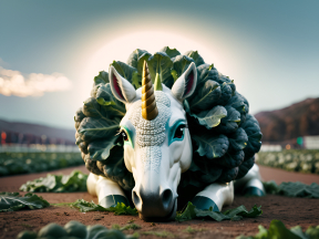 Whimsical Fusion: The Broccoli Unicorn in an Agricultural Dreamscape