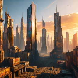Sunset Over a Futuristic Cityscape: A Vision of Advanced Urban Architecture