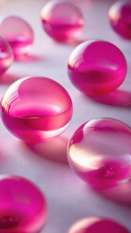Close-Up of Smooth, Shiny Pink Spheres Against a Soft Focus Background