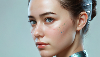 Portrait of a Woman with Striking Blue Eyes and Star-Shaped Facial Adornments