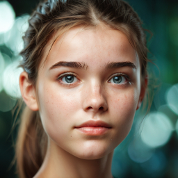 Portrait of a Young Adult with Blue Eyes Against a Soft Bokeh Background