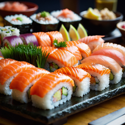 Assorted Sushi Rolls with Fresh Fillings and Elegant Presentation