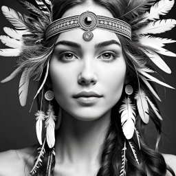 Portrait of a Person Wearing Traditional Native American Feather Headdress