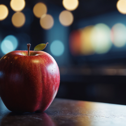 Fresh Red Apple on a Smooth Surface with Ambient Indoor Lighting