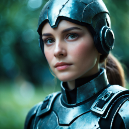 Futuristic Sci-Fi Armor in a Natural Setting: A High-Tech Cosplay or Character Design
