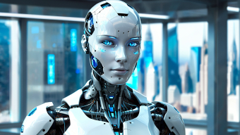 Futuristic Humanoid Robot in a High-Tech Urban Setting
