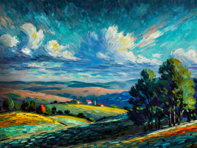 Sunlit Valley: An Impressionist Landscape at Dawn