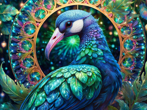 Mystical Radiance: A Surreal Portrait of a Vibrant Fantastical Bird