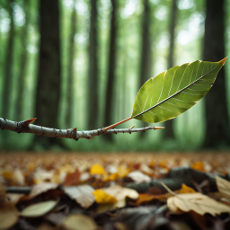 Solitary Green Leaf Amidst Autumn Forest Floor