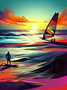 Sunset Serenity: A Surfer's Tranquil Moment by the Shore