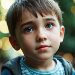 Golden Hour Glow: Portrait of a Freckled Blonde Child with Striking Blue Eyes