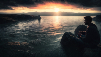 Tranquil Garden Entrance at Dawn: A Serene Tea Spot Amidst Ivy and Blossoms