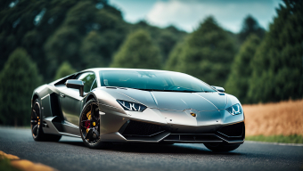 Lamborghini Aventador in Motion: Sleek Design and Speed on a Winding Road