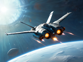 Dynamic Starfighter in Orbit: A Stunning Space Travel Concept Art