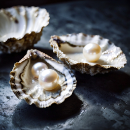 Three Iridescent Oyster Shells Revealing Natural Pearls of Varying Sizes and Colors