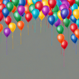 Colorful Helium Balloons Floating Against a Neutral Gray Background with Dew Drops