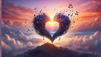 Melodies of Love: A Heart Floating at Sunset