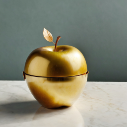 Elegant Golden Apple Displayed in Reflective Spherical Container