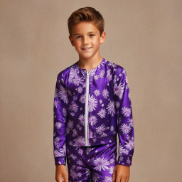 Smiling Person in Purple Floral Pajamas Against Light Background