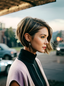 Urban Side Profile: Person in Blazer Amidst City Traffic at Sunrise or Sunset