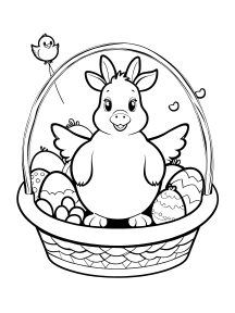 Whimsical Easter Bunny Angel with Basket of Eggs and Heartwarming Bird