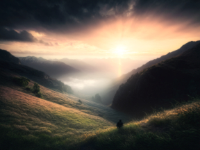 Solitude at Sunrise: A Serene Mountain Trail Bathed in Golden Light