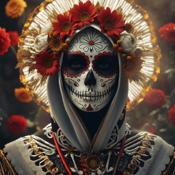 Fusion of Renaissance Elegance and Día de los Muertos: A Striking Sugar Skull Portrait