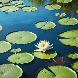 Serene Water Lily Bloom Amidst Tranquil Pond Scenery